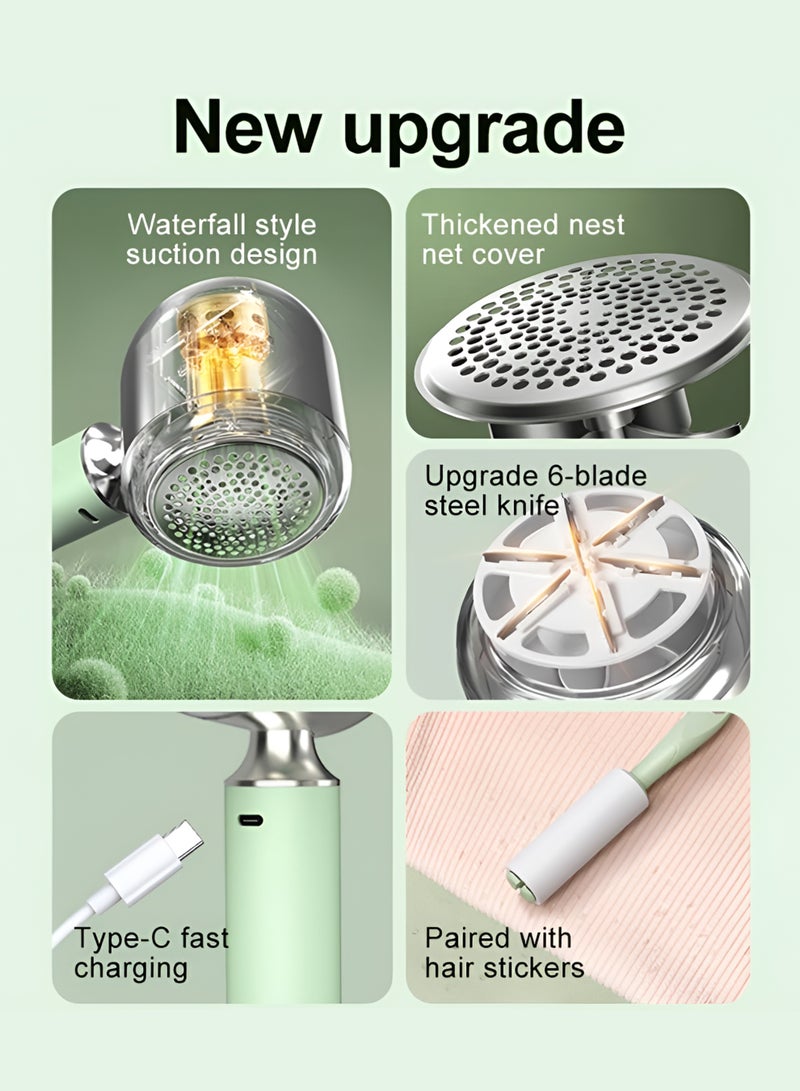 توشيونيكس ماكينة حلاقة قماش قابلة لإعادة الشحن ومزيلة للوبر مع شاشة LED ذكية - مزيل وبر الملابس الكهربائية، مزيل وبر السترات، شفرة دوارة سداسية، شحن سريع من النوع C، محمولة للملابس والأثاث والفراش، لون أخضر نعناعي - Image 3